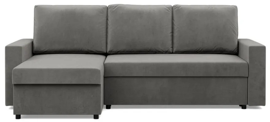 Zeus sarokkanapé, 2 ágyneműtartóval, egyenes kartámasz, bársony, univerzális oldal, hab töltet, világosszürke