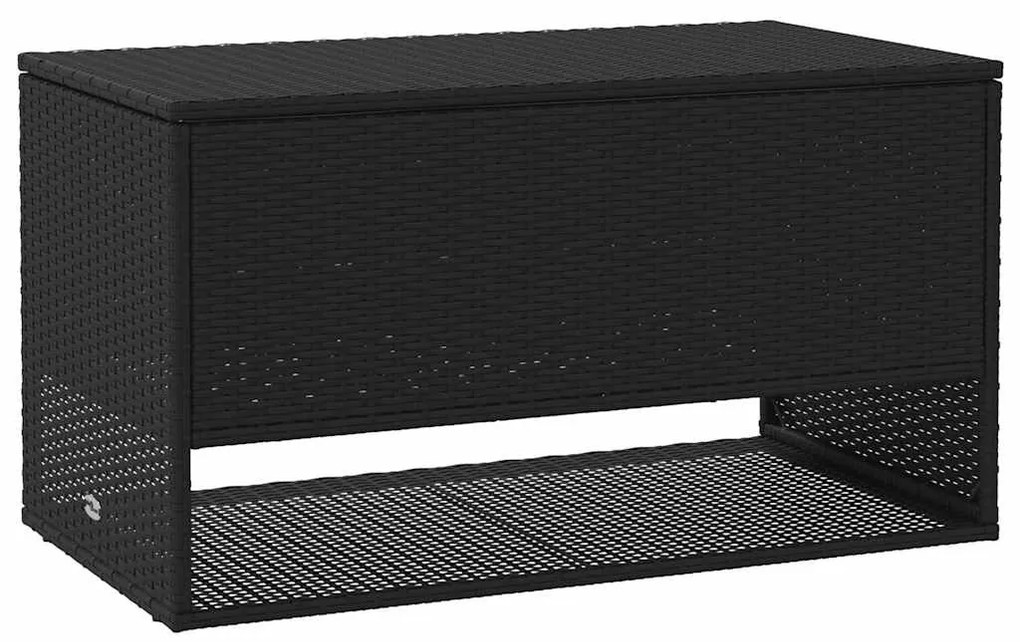 Fekete polyrattan kültéri párna doboz 100x55x55,5 cm