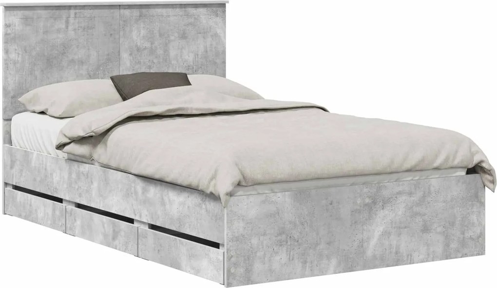 vidaXL Ágykeret fiókkal tárolóval Beton Szürke 120 x 200 cm Mérnöki Fa