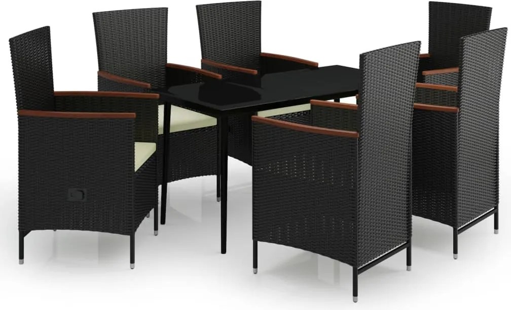 vidaXL 7 részes fekete kerti étkezőgarnitúra párnákkal