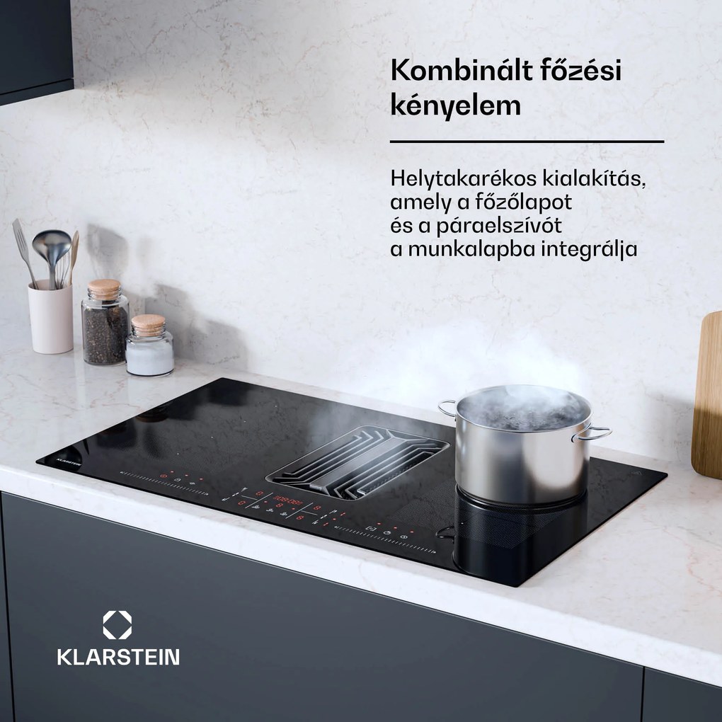 Klarstein AirJet FlexPro Down Air System | Indukciós főzőlap + páraelszívó | Flexzóna | Booster