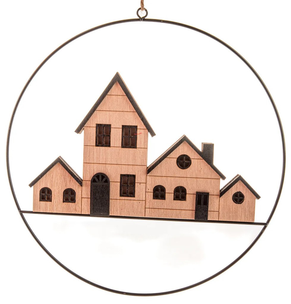 Függő világító dekoráció házikók, átmérő 25 cm