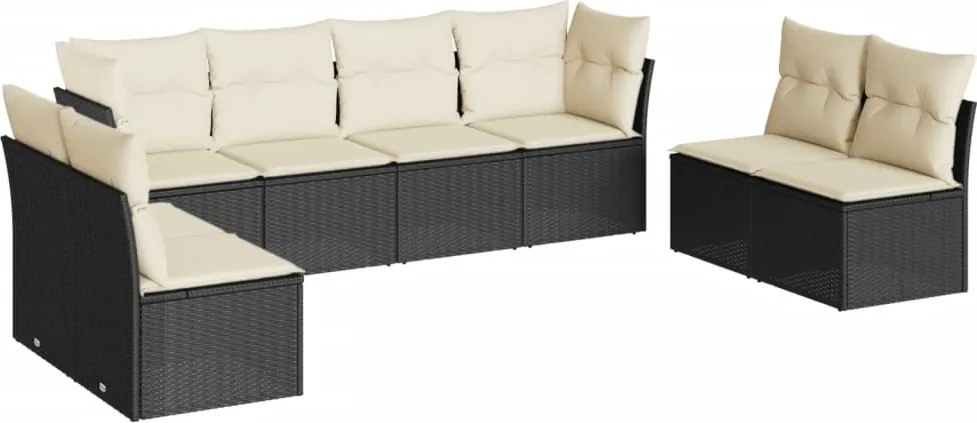 vidaXL 8 részes fekete polyrattan kerti ülőgarnitúra párnákkal