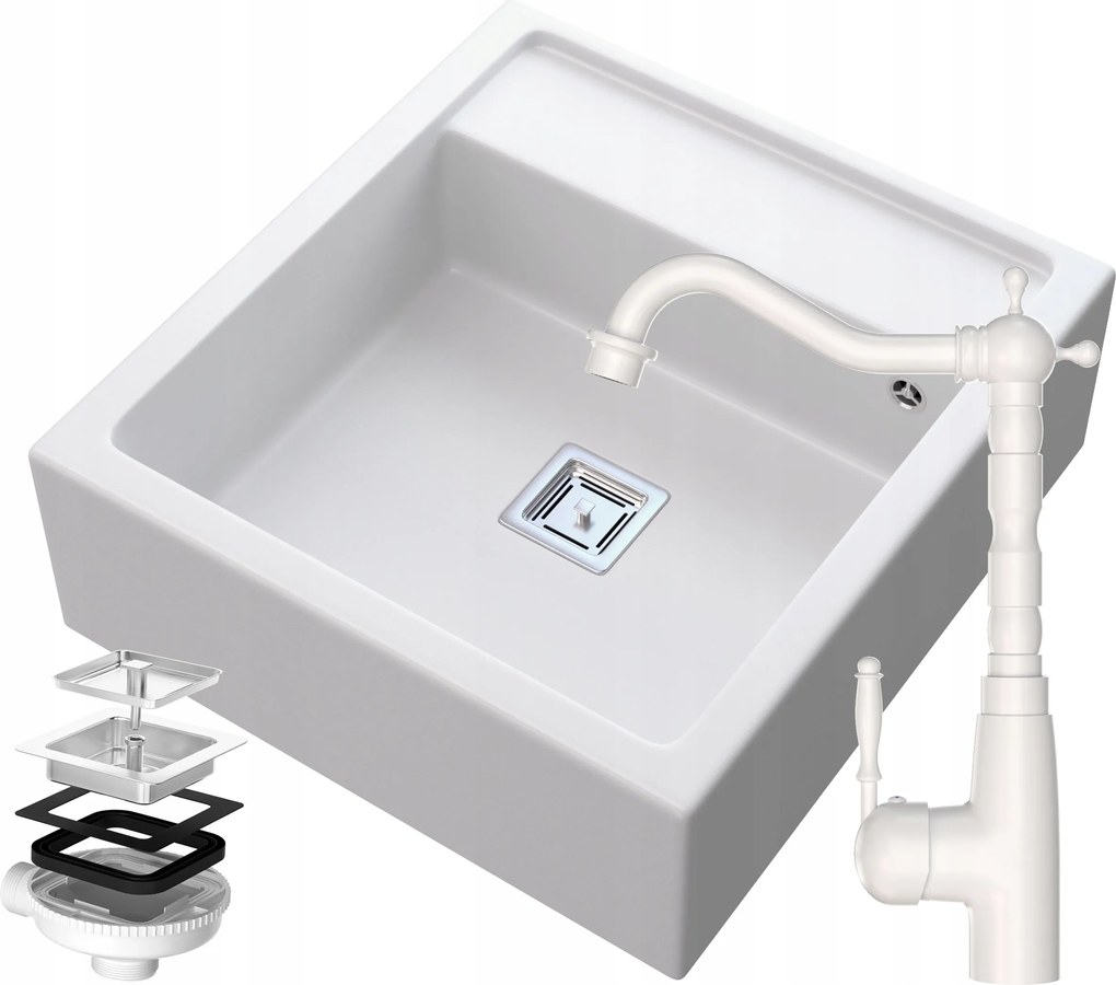 Gránit Mosogató Csaptelep Retro Skandináv fehér Farm