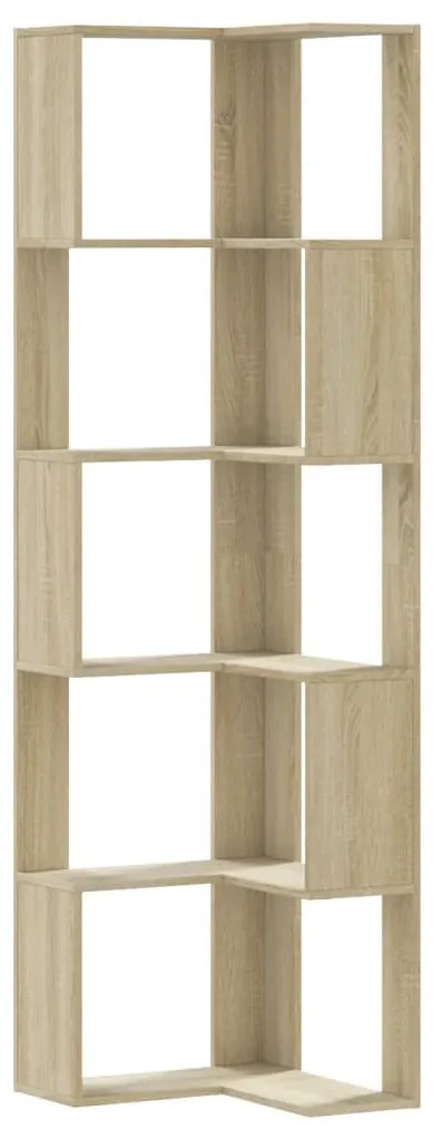 5 szintes sonoma tölgy szerelt fa sarok könyvespolc 50x50x179cm