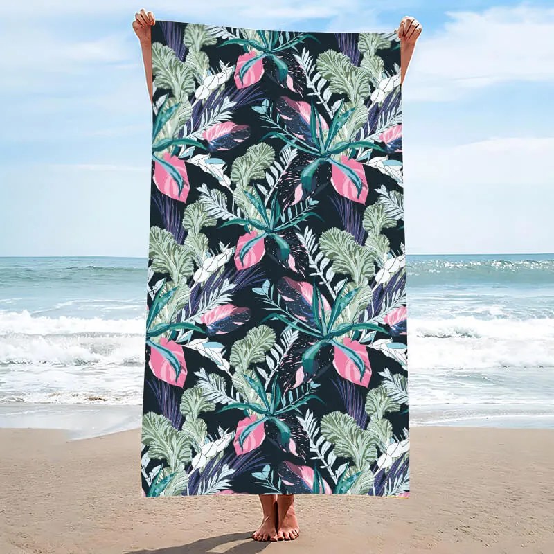 Strandtörölköző NIGHT BLOSSOM 100x180 cm fekete, 100% mikroszálas