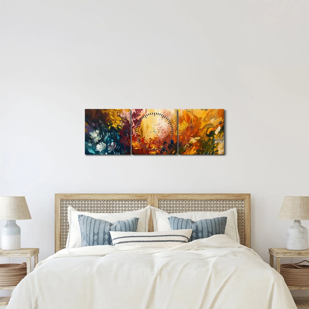 Kép - Absztrakt festmény a virágokról (órával) (90x30 cm)