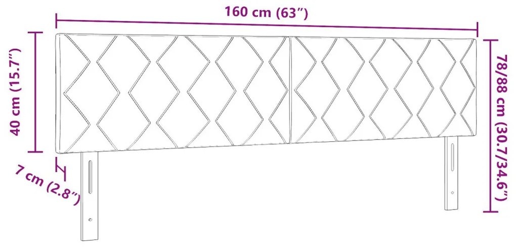Fejtámla Gyémánt Téglablokkok Formával Sötétszürke 160 cm Bársonyos