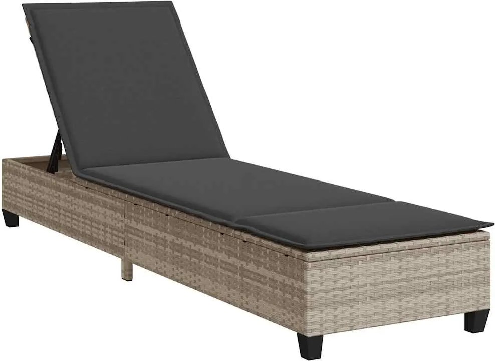 vidaXL világosszürke polyrattan napozóágy párnákkal 55x200x25,5 cm