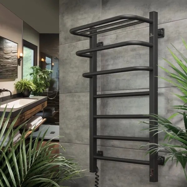 Fürdőszobai elektromos radiátor termosztáttal FORTIS 350W/230V 80,6 cm IP44 fekete baloldali