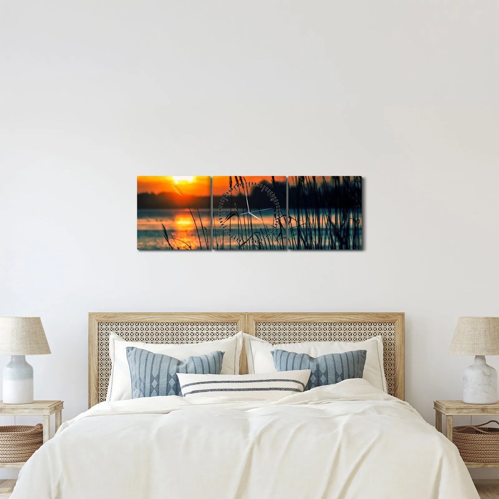 Kép - Naplemente a tó felett (órával) (90x30 cm)