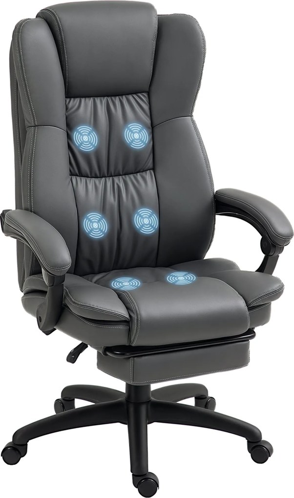 Vinsetto Ergonomikus Irodai Szék Masszázsfunkcióval, Dőlésszög Állítható Executive Szék Forgó Funkcióval, Lábpárna, Vezérlő, Műbőr, Sötétszürke | Aoso