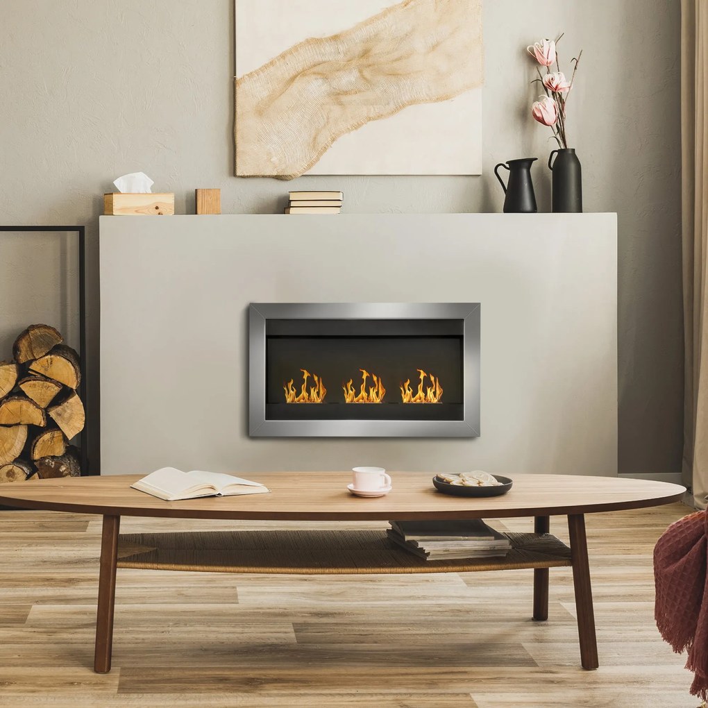 HOMCOM Fali Bioetanol Kandalló 3 Rozsdamentes Acél Égővel 110 x 63 x 16 cm | Aosom