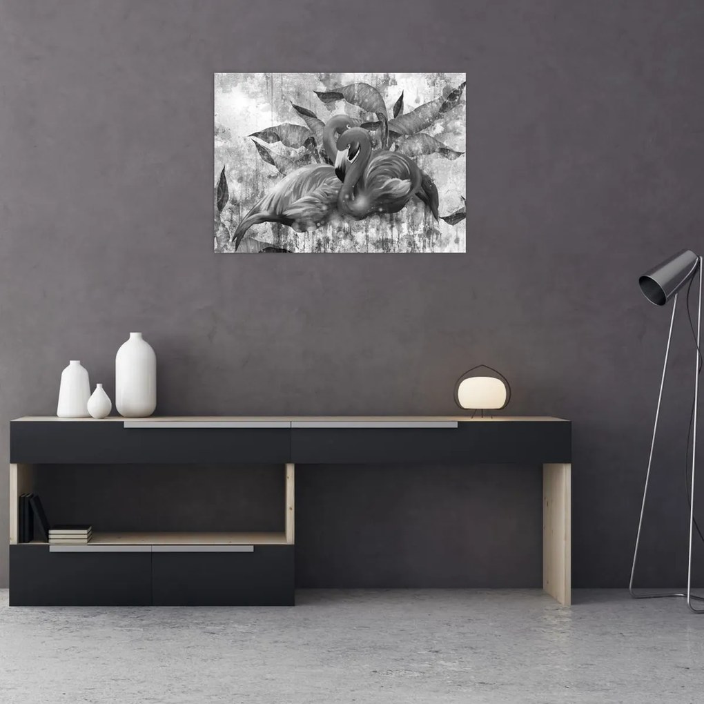 Üveg kép - Flamingók graffiti (70x50 cm)