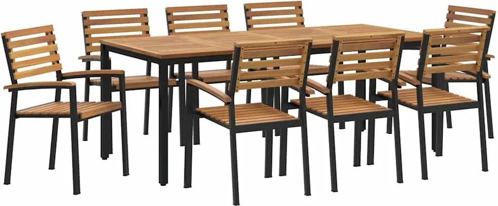 vidaXL Kert étkező szett 9 pcs Fekete Tömör Akácfa