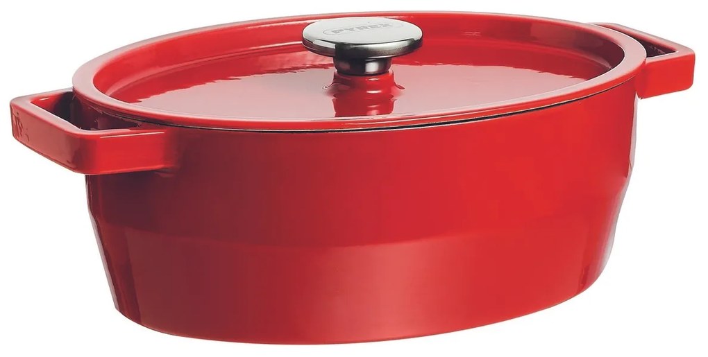 Pyrex öntöttvas lábas fedővel, 4 l, 29 x 21 cm,piros, 4 l