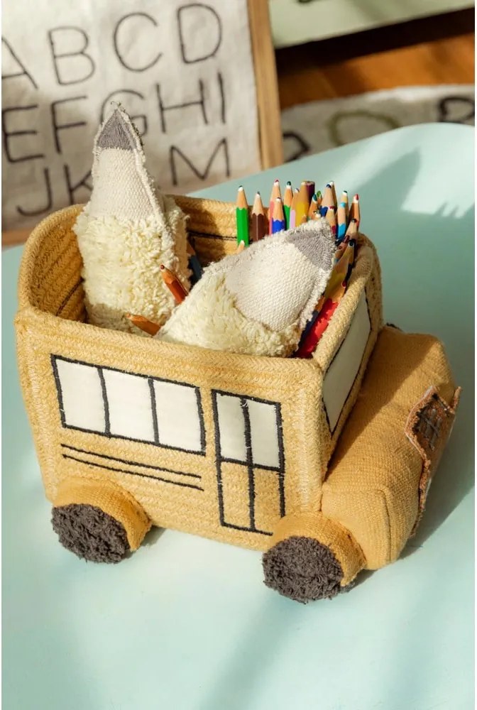 Okkersárga textil játéktároló kosár 22x19x15 cm School Bus – Lorena Canals