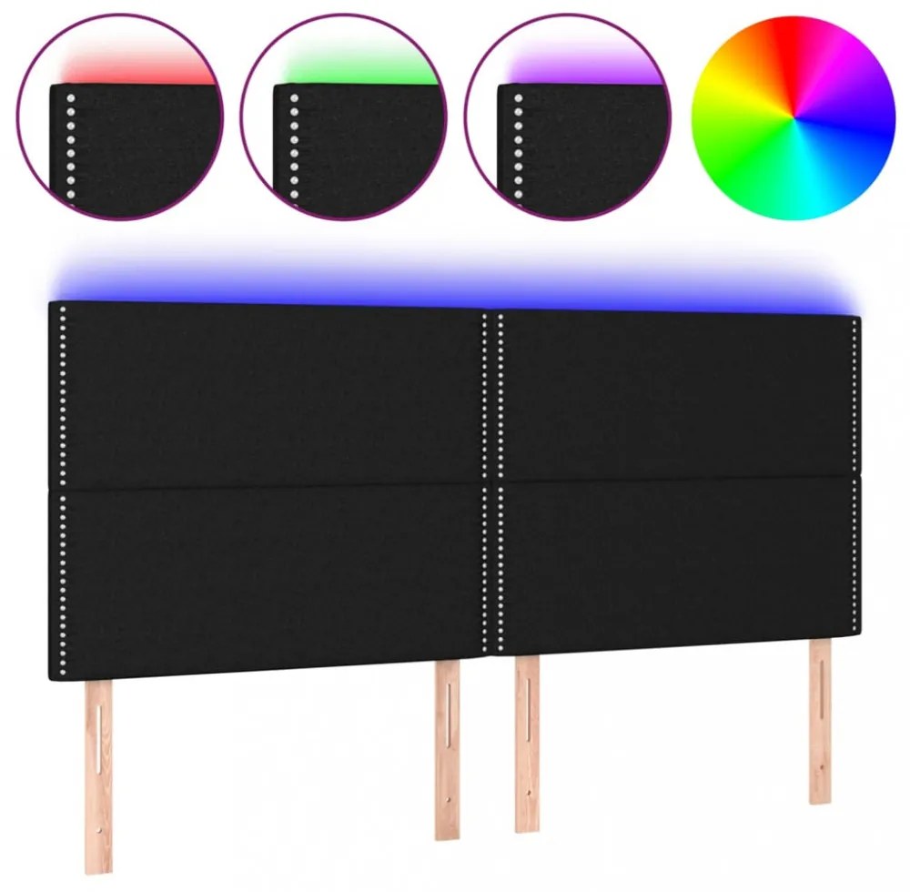 fekete szövet LED-es fejtámla 160x5x118/128 cm