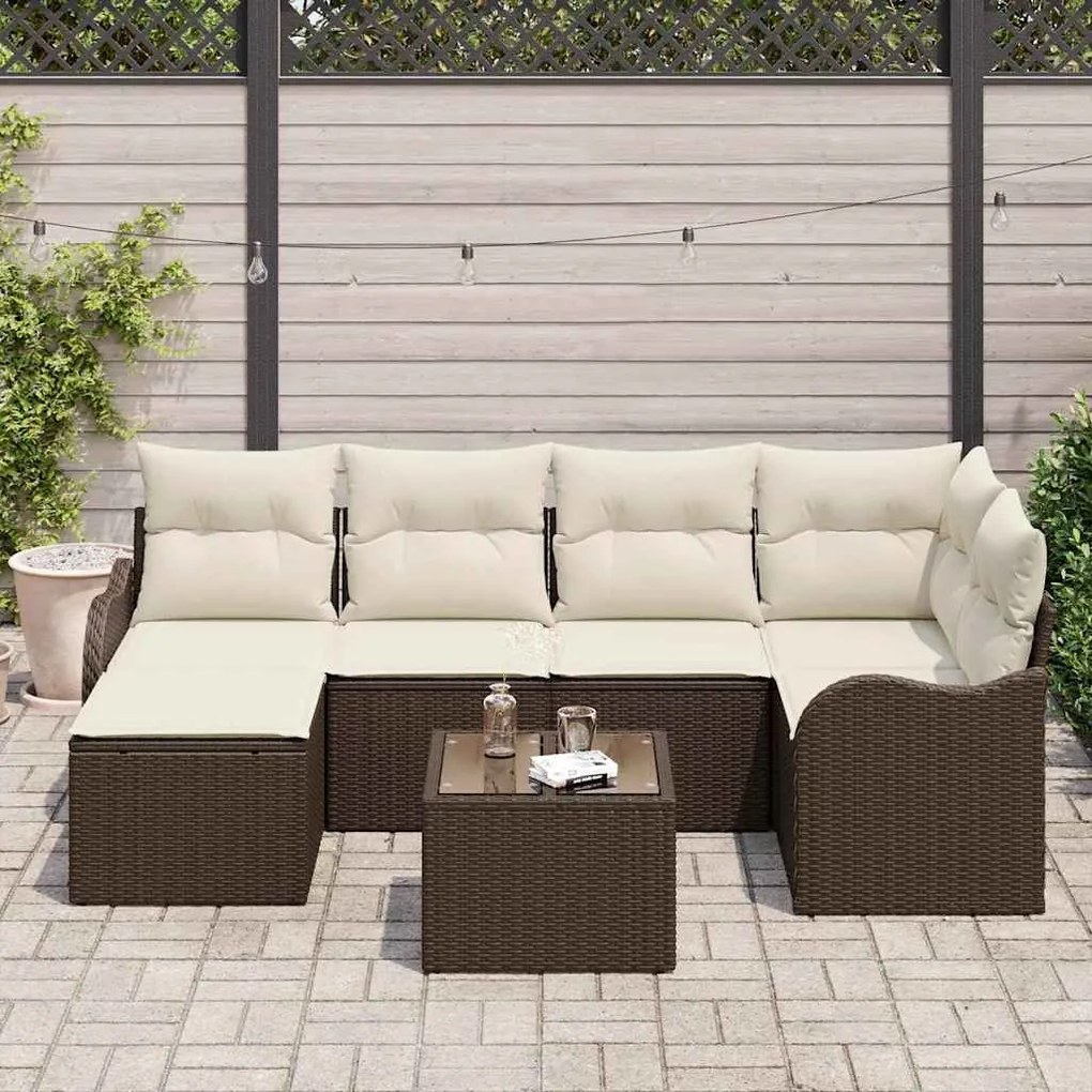 Kerti Kanapé Szett párnával 7 pcs Barna és fehér Poli rattan
