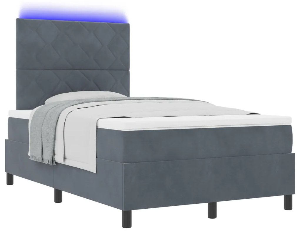Boxspring Ágy Mattal és LED-del Sötét Szürke 120x190 cm Bársony