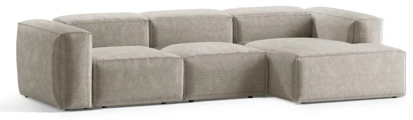 Bézs kordbársony sarokkanapé (jobb oldali-heverő résszel) Bergamo – Cosmopolitan Design