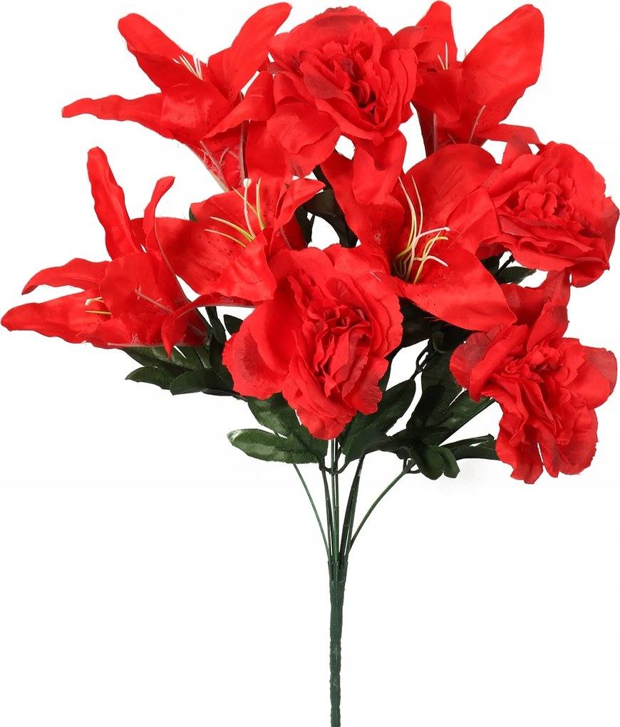 Csokor 12 Piros Rózsa Liliom 56CM Kompozíció Dekoráció Művirágok