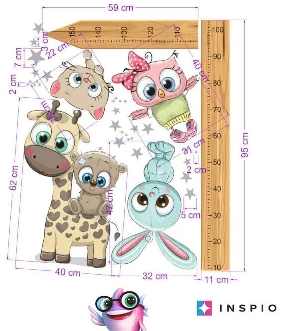 INSPIO Gyerekszobába falmatrica - Állatkás magasságmérő gyerekeknek 150cm-ig