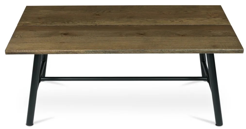 Masă de sufragerie, 180x90cm, furnir, culoare nuc, picioare din metal negru