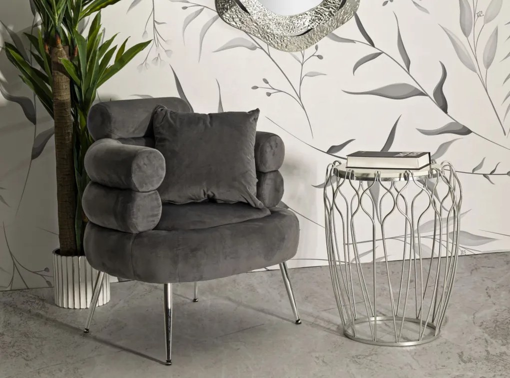 Fotel ezüstös plusz párnával 78x68x85cm