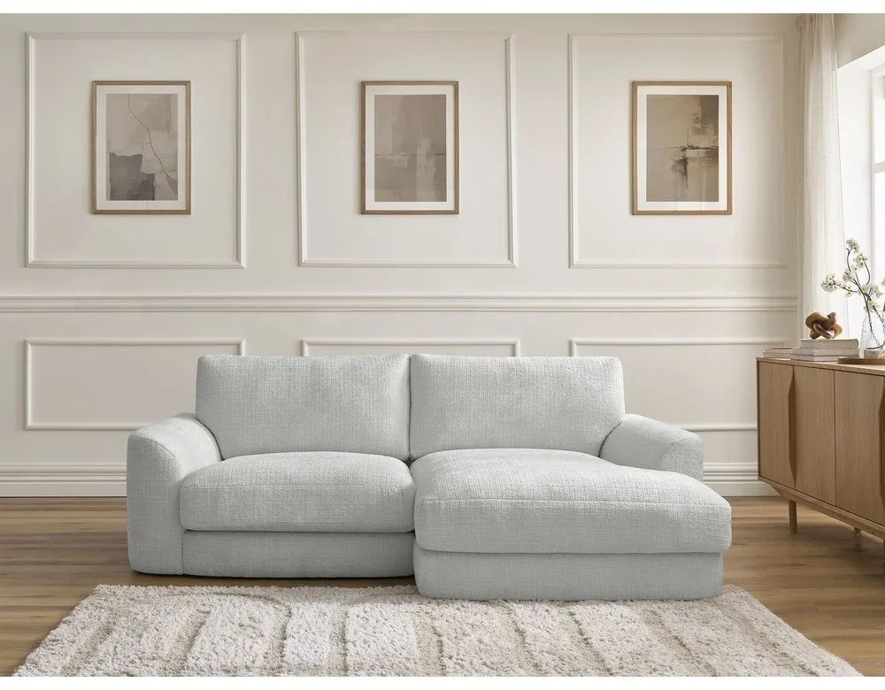 Világosszürke zsenília sarokkanapé (jobb oldali-heverő résszel) Leonore – Bobochic Paris
