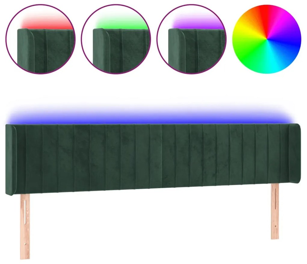 sötétzöld bársony LED-es fejtámla 163 x 16 x 78/88 cm