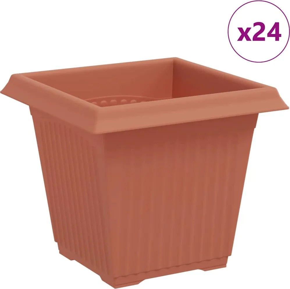 vidaXL Négyzet Virágcserép 24 pcs Tégla Vörös 16 x 16 x 14 cm Műanyag