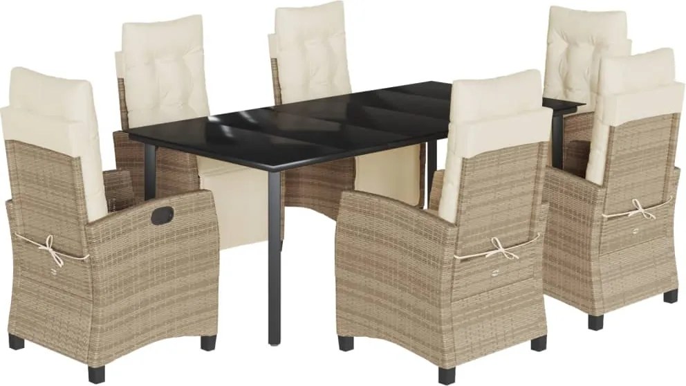 vidaXL 7 részes bézs polyrattan kerti étkezőgarnitúra párnákkal