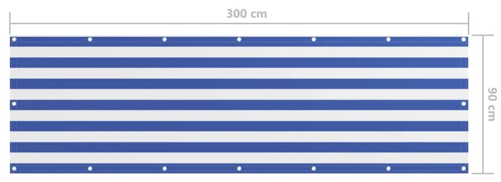 Fehér-kék oxford-szövet erkélyparaván 90 x 300 cm