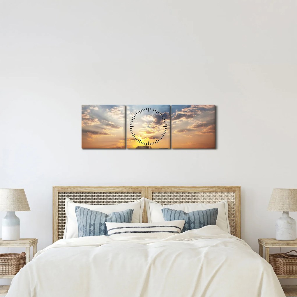 Kép - Elefántok a szavannán (órával) (90x30 cm)