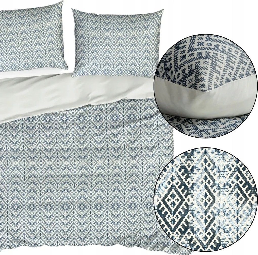 Pamut Ágyneműhuzat Garnitúra Szatén szett sötétkék-krém 220x200 cm