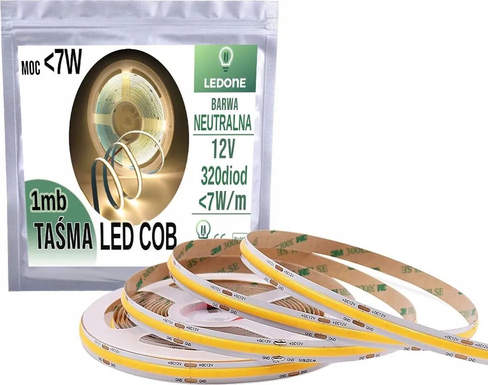 Led szalag Cob 12V 7W/mb Neon Semleges 320dióda 1m