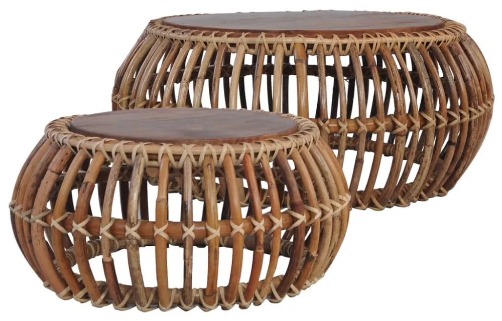 2 db természetes rattan dohányzóasztal