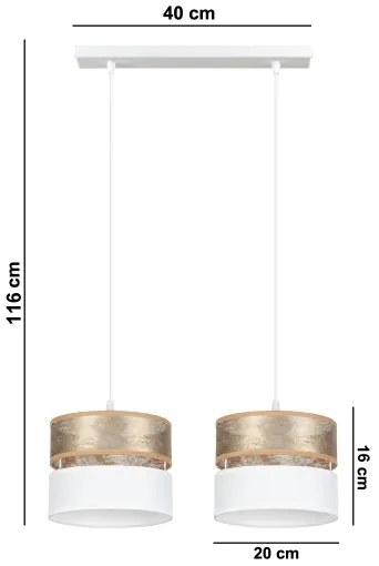 Csillár zsinóron LIMA 2xE27/60W/230V arany/fehér