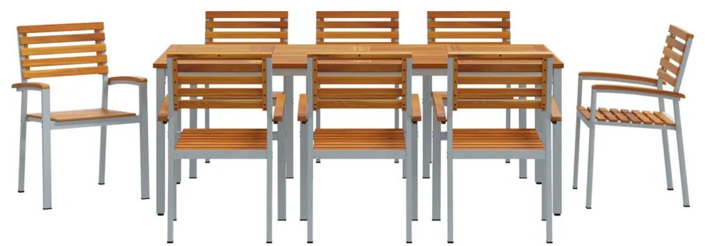 9 darabos Kerti Étkezőszett Szilárd Akácfa és Fém