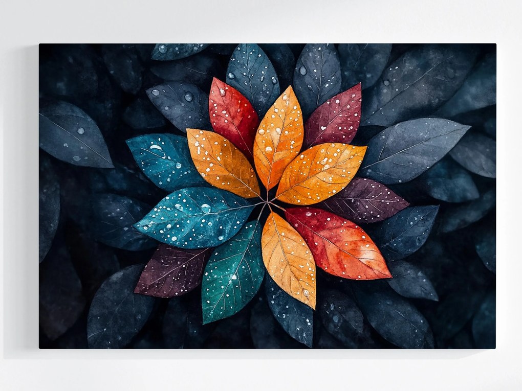 Canvas Vászonkép Színes Levelek Mandala Esőcseppek 120 x 80