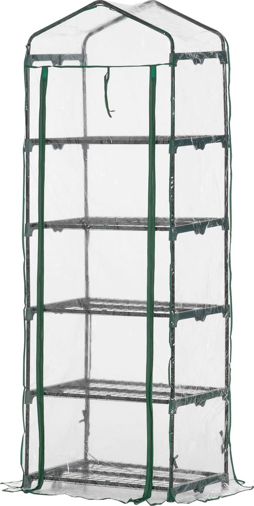 Outsunny Üvegház Rolós Ajtóval, Polcokkal, Télen Tartós Polytunnel Üvegház Acélból, Üvegház Erkélyre, Kertbe, Paradicsomház 69 x 49 x 193 cm, Paradics