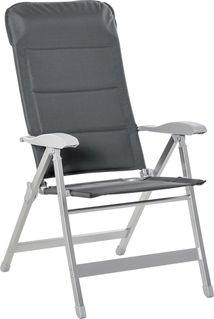 Outsunny Hordozható Összecsukható Kerti Szék Magasságban Állítható Háttámlával 7 Pozícióban és Párnázott Fejtámlával, Kültéri Teraszhoz és Kempingezés