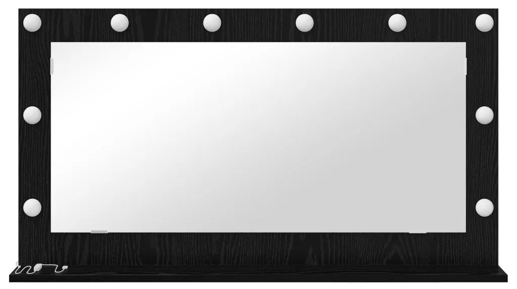 LED világítással ellátott tükör fekete tölgy 100x55x18 cm