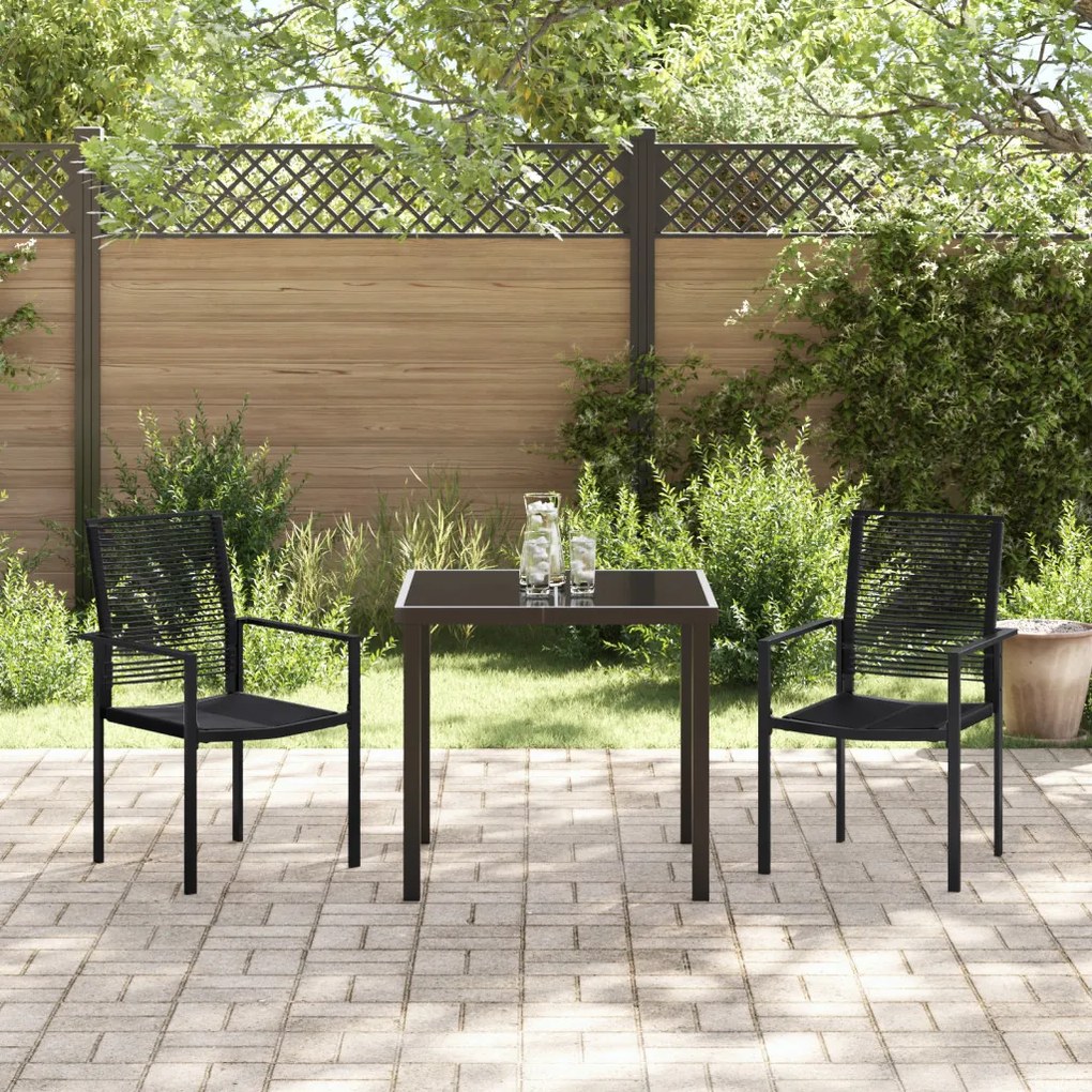 3 Darabos Kerti Étkező Szett Fekete PVC Rattan