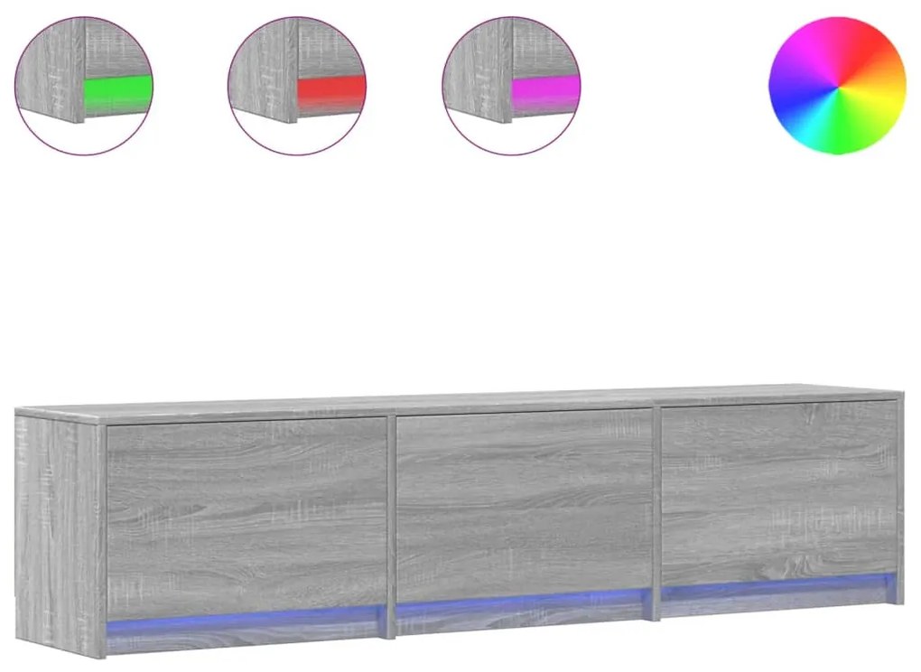 szürke sonoma színű szerelt fa TV-szekrény LED-del 165x34x40 cm