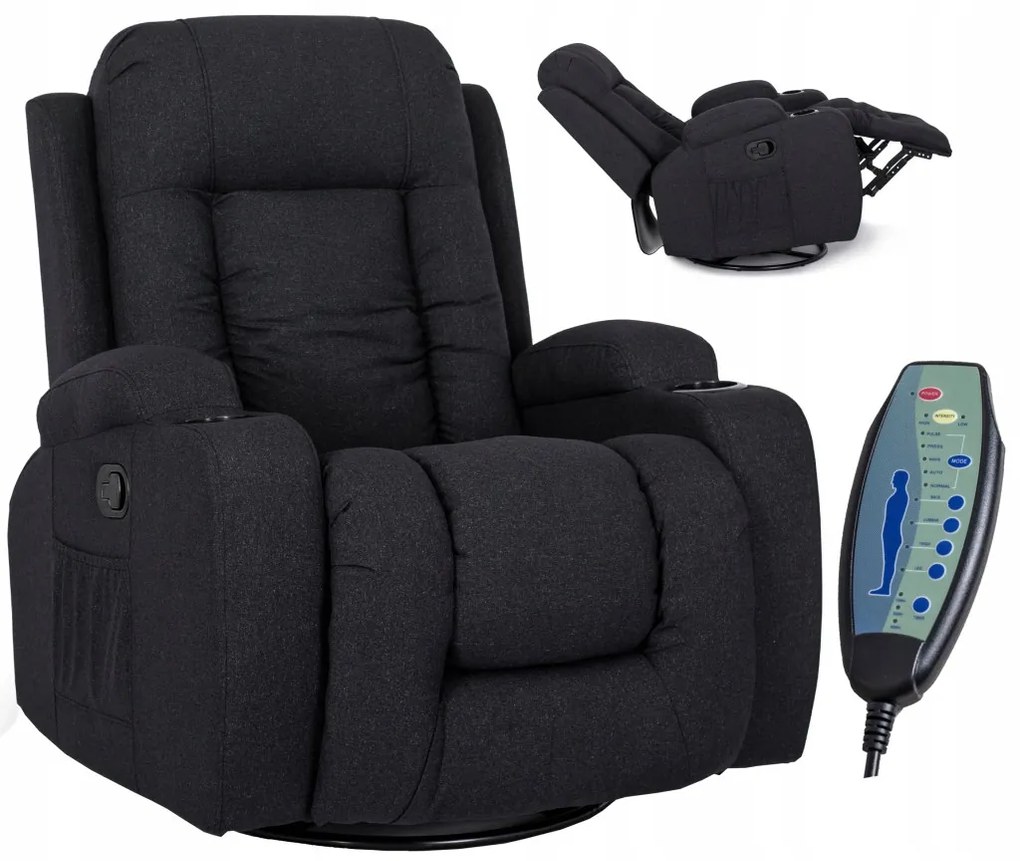 Elektromosan Vezérelhető Masszázsfunkciós Relaxfotel Fekete Szövet Kárpittal. BOX 2