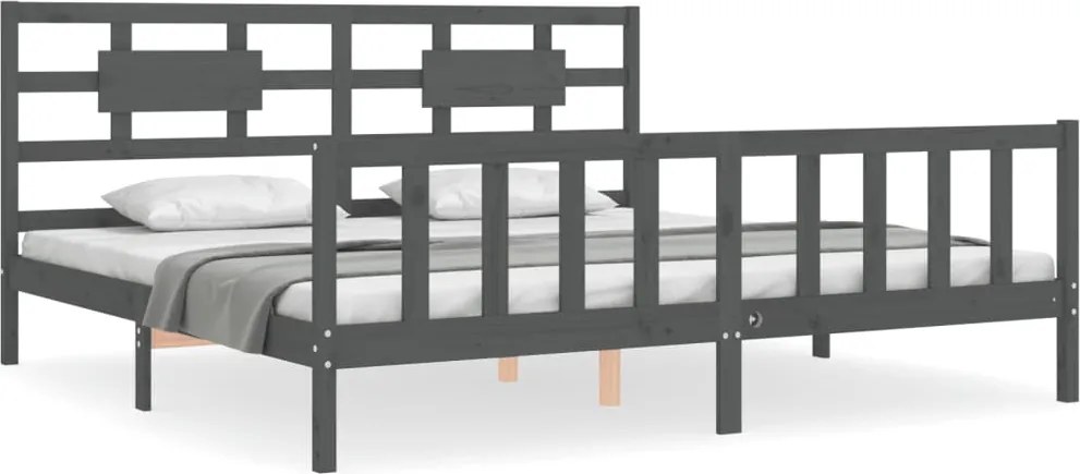 vidaXL szürke tömör fa ágykeret fejtámlával 200 x 200 cm