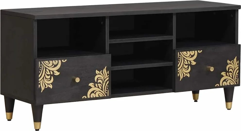 vidaXL TV szekrény fiókkal Fekete 100 x 33 x 46 cm Tömör Mangófát