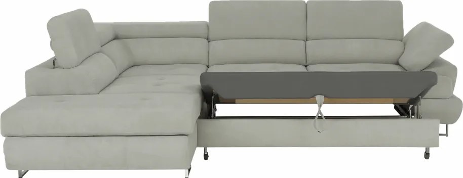 Ülőgarnitúra tárolóhellyel, világosszürke, szövet, balos, BUTON R